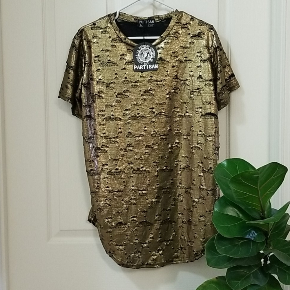 Partisan Gold Metallic Distressed Tee